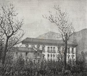 College of Avellino, Campania, Italien, litografi af Salvatore Puglia fra Poliorama Pittoresco, nr. 2, 20. august af Salvatore Puglia