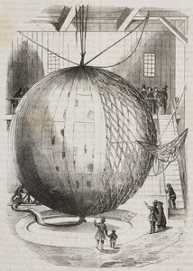 Kobber varmluftsballon opfundet af Edmond Marey-Monge, Frankrig, litografi af Salvatore Puglia fra Poliorama Pittoresco, n 41, 18. maj af Salvatore Puglia