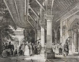 Entré i Serraglio, Tyrkiet, fra historieharem i øst, litografi fra Poliorama Pittoresco, n 12, 28. oktober af Salvatore Puglia
