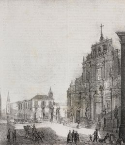 Facade af Basilica of San Sebastiano i Acireale, Sicilien, Italien, litografi af Salvatore Puglia fra Poliorama Pittoresco, n 39, 3. maj af Salvatore Puglia