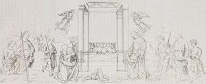 Fontignano Nativity, tilbedelse af hyrder, litografi af Salvatore Puglia efter maleri af Pietro Perugino (cirka 1450-1523) fra Poliorama Pittoresco, n 42, 24. maj af Salvatore Puglia