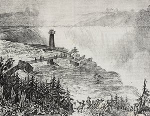 Horseshoe vandfald, Ontario, Canada, litografi af Salvatore Puglia fra Poliorama Pittoresco, n 6, 17 september af Salvatore Puglia