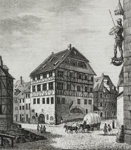 House of Albrecht Durer (1471-1528) i Nürnberg, Tyskland, litografi af Salvatore Puglia fra Poliorama Pittoresco, n 31, 12 marts