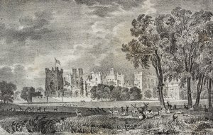 Raby Castle, Durham, England, Storbritannien, litografi af Salvatore Puglia fra Poliorama Pittoresco, n 42, 27. maj af Salvatore Puglia