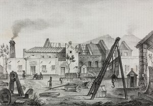 Kongelig mekanisk fabrik (Royal Mechanical Factory) i Pietrarsa, Campania, Italien, litografi af Gaetano Riccio fra Poliorama Pittoresco, n 39, 7. maj af Salvatore Puglia