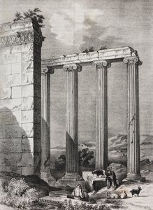 Ruiner af det joniske tempel Tchavdere, Lilleasien, litografi af Salvatore Puglia fra Poliorama Pittoresco, n 37, 19. april af Salvatore Puglia