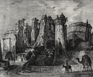Ruinerne af Johanneskirken i Pergamon, Tyrkiet, litografi af Salvatore Puglia fra Poliorama Pittoresco, n 13, 5. november af Salvatore Puglia