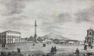 Statuernes plads i Catania, Sicilien, Italien, litografi af Salvatore Puglia fra Poliorama Pittoresco, n 15, 19 november af Salvatore Puglia
