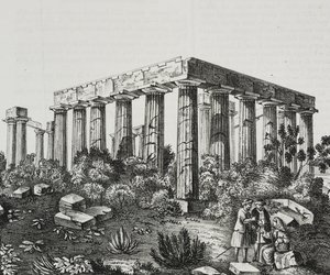 Apollontemplet på Panellenius-bjerget, Grækenland, litografi af Salvatore Puglia fra Poliorama Pittoresco, n 40, 14. maj af Salvatore Puglia