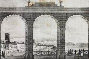 Udsigt over Chieti fra Piazza Grande, Italien, litografi af Salvatore Puglia fra Poliorama Pittoresco, n 2, 21. august af Salvatore Puglia