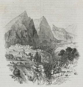Udsigt over Mount Parnassus fra Delphi, Grækenland, litografi af Salvatore Puglia fra Poliorama Pittoresco, n 46, 25. juni af Salvatore Puglia
