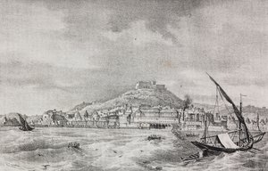 Udsigt over Napoli fra havet, Campania, Italien, litografi af Salvatore Puglia fra Poliorama Pittoresco, n 2, 17. august af Salvatore Puglia