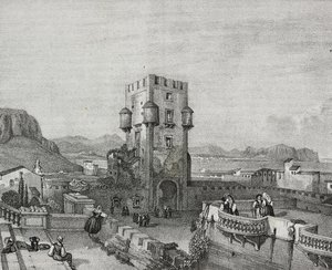 Villa af Prince of Butera i Bagheria, Palermo, Sicilien, litografi af Salvatore Puglia fra Poliorama Pittoresco, nr. 3, 28. august