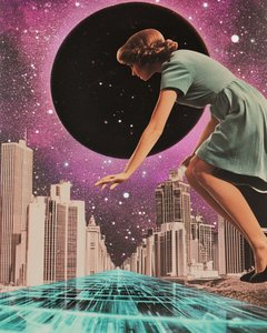Kvinde på vej mod den kosmiske by