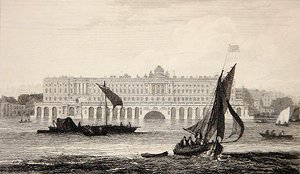 Udsigt over Somerset House fra Themsen, indgraveret af W.B. Cooke (1778-1855) 1814 (gravering) af Samuel (after) Owen