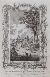 Alfred, forklædt i Karakteren af en Harper, ser på den danske lejr (gravering) af Samuel (after) Wale
