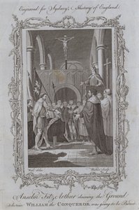 Anselm Fitz-Arthur gør krav på jorden, hvori Vilhelm Erobreren skulle begraves (gravering) af Samuel (after) Wale