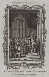 Charles den første, der kræver de fem medlemmer i Underhuset (gravering) af Samuel (after) Wale