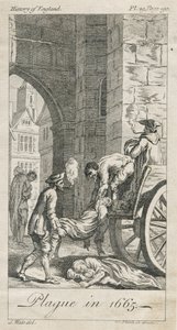 Indsamling af pestofre, Holywell Lane, Shoreditch, London, Storbritannien (gravering) af Samuel (after) Wale