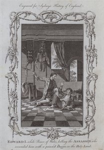 Edward I, mens prins af Wales dræbte snigmorderen, der sårede ham med en forgiftet dolk, i det hellige land (gravering) af Samuel (after) Wale