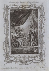 Edward den sorte prins venter på John King of France, hans fange (gravering)