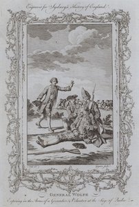 General Wolfe udløber i armene på en grenader og frivillig ved belejringen af Quebec (gravering) af Samuel (after) Wale