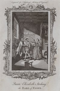 Dronning Elizabeth slår jarlen af Essex (gravering) af Samuel (after) Wale
