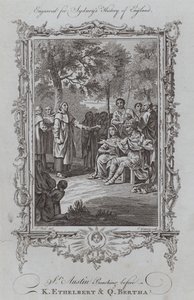 St Austin prædiker før K Ethelbert og Q Bertha (gravering) af Samuel (after) Wale