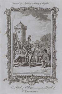 Jomfruen af Orleans modtager St. Catherines sværd (gravering)