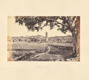 Fatehpur Sikri; oversigt over ruinerne (vestsiden), fra bakkens fod af Samuel Bourne