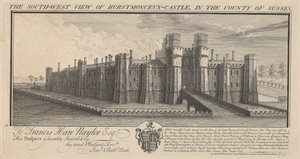 Den sydvestlige udsigt over Herstmonceux Castle i County of Sussex