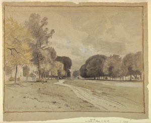 Tegning, Main Street, East Hampton, Long Island, 11. august 1880 af Samuel Colman