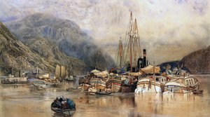 Forsendelse på Hudson River (akvarel på papir) af Samuel Colman