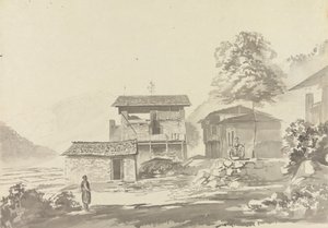 I landsbyen nær Tassisudon [Tashicho Dzong] af Samuel Davis
