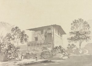 I landsbyen nær Tassisudon [Tashicho Dzong] af Samuel Davis