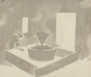Kvinde, der betjener en enhed (melmølle?) af Samuel Davis