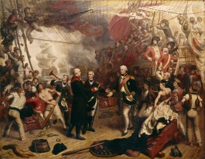 Admiral Duncan modtager den hollandske admiral de Winters sværd i slaget ved Camperdown af Samuel Drummond