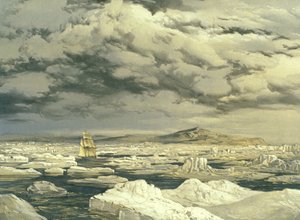 Første opdagelse af land af HMS Investigator, 6. september 1850, indgraveret af E. Walker, 1854