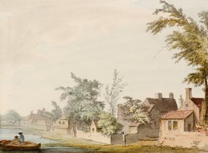 En landsby ved en sø af Samuel Hieronymous Grimm