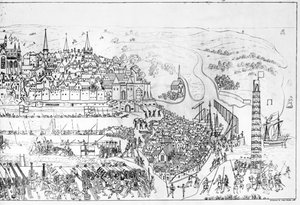 The Siege of Boulogne af kong Henry VIII (1491-1547) i 1544, indgraveret af James Basire, 1788 (se også 106602)