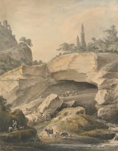 Klippelandskab med bønder og kvæg af Samuel Hieronymus Grimm