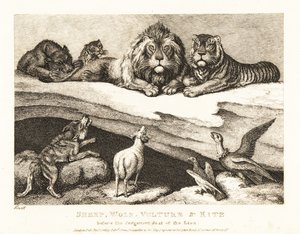 En retssag mellem dyr, med løve og tiger som dommere. 1811 (ætsning) af Samuel Howitt