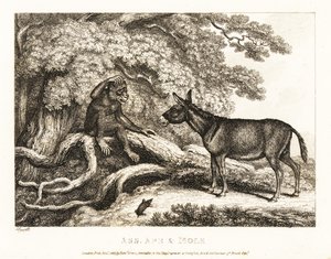 En abe og et æsel stønner, indtil en muldvarp gør dem tavse. 1811 (ætsning)
