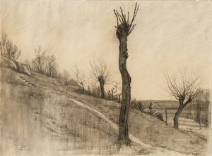 Sen vinterlandskab, 1884 (trækul på buff bindet papir)