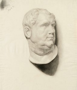 Skitse af en afstøbning af et mandehoved, 1872 (kul på cremefarvet bindet papir) af Samuel Isham