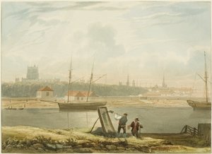 Udsigt over den flydende havn, ca. 1825 (blyant og akvarel på papir) af Samuel Jackson