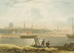 Udsigt over den flydende havn med katedralen og bykirkerne, ca. 1825 af Samuel Jackson