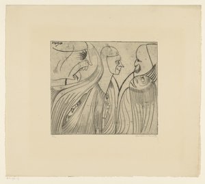 Gruppe af figurer og ansigt med tungen ud af Samuel Jessurun de Mesquita (signed by artist)