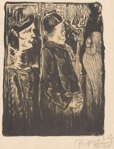 Fantasy: til venstre to figurer med hatte til højre, til højre et ridset udseende med fjerdragt af Samuel Jessurun de Mesquita