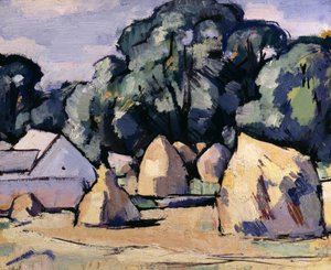 Laggan landbrugsbygninger nær Dalbeattie (olie på panel) af Samuel John Peploe